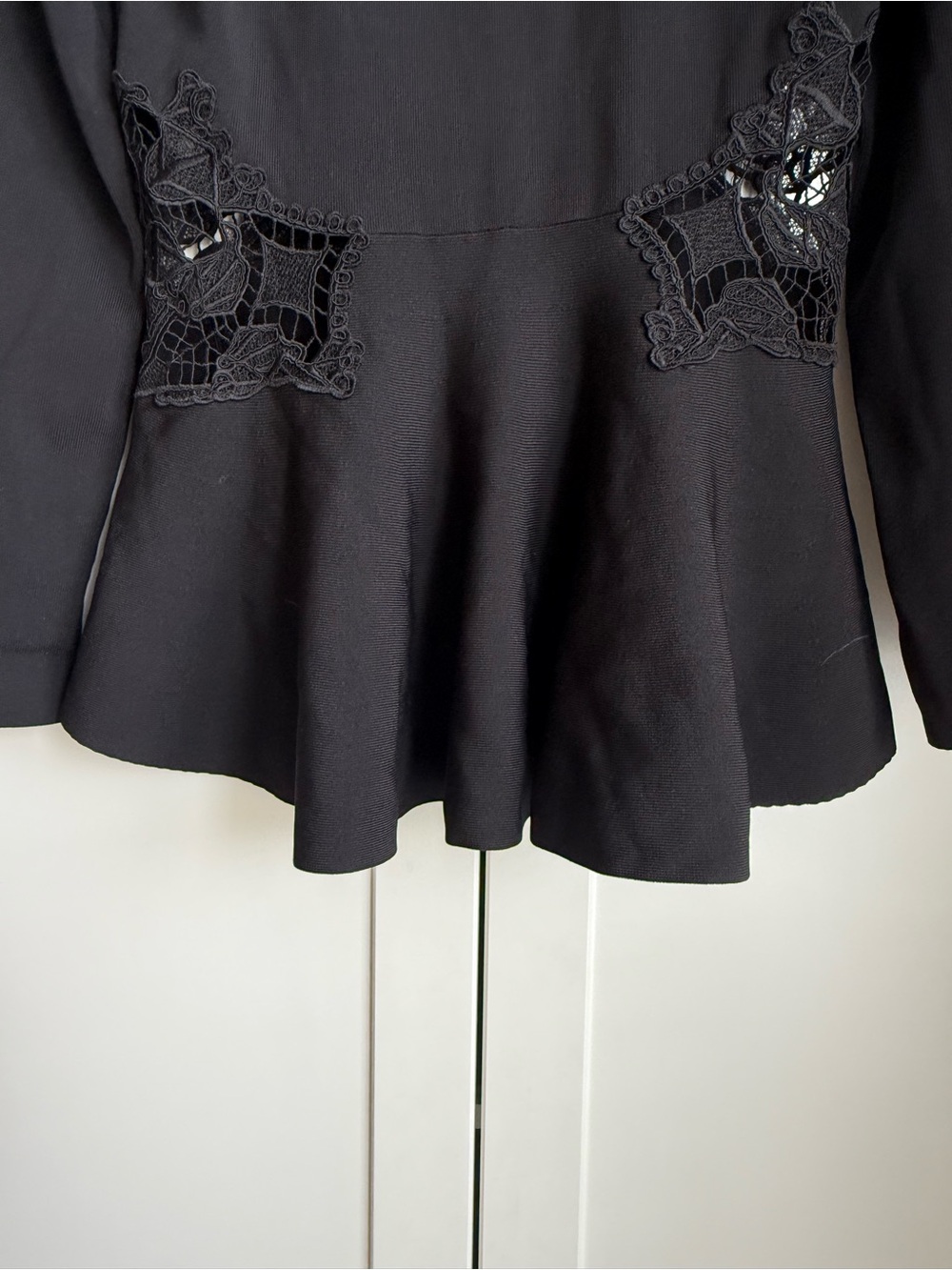 Jonathan Simkhai Black Lace Cutout Zip-Front Peplum Knit Top - Size L - Picture 8 of 9